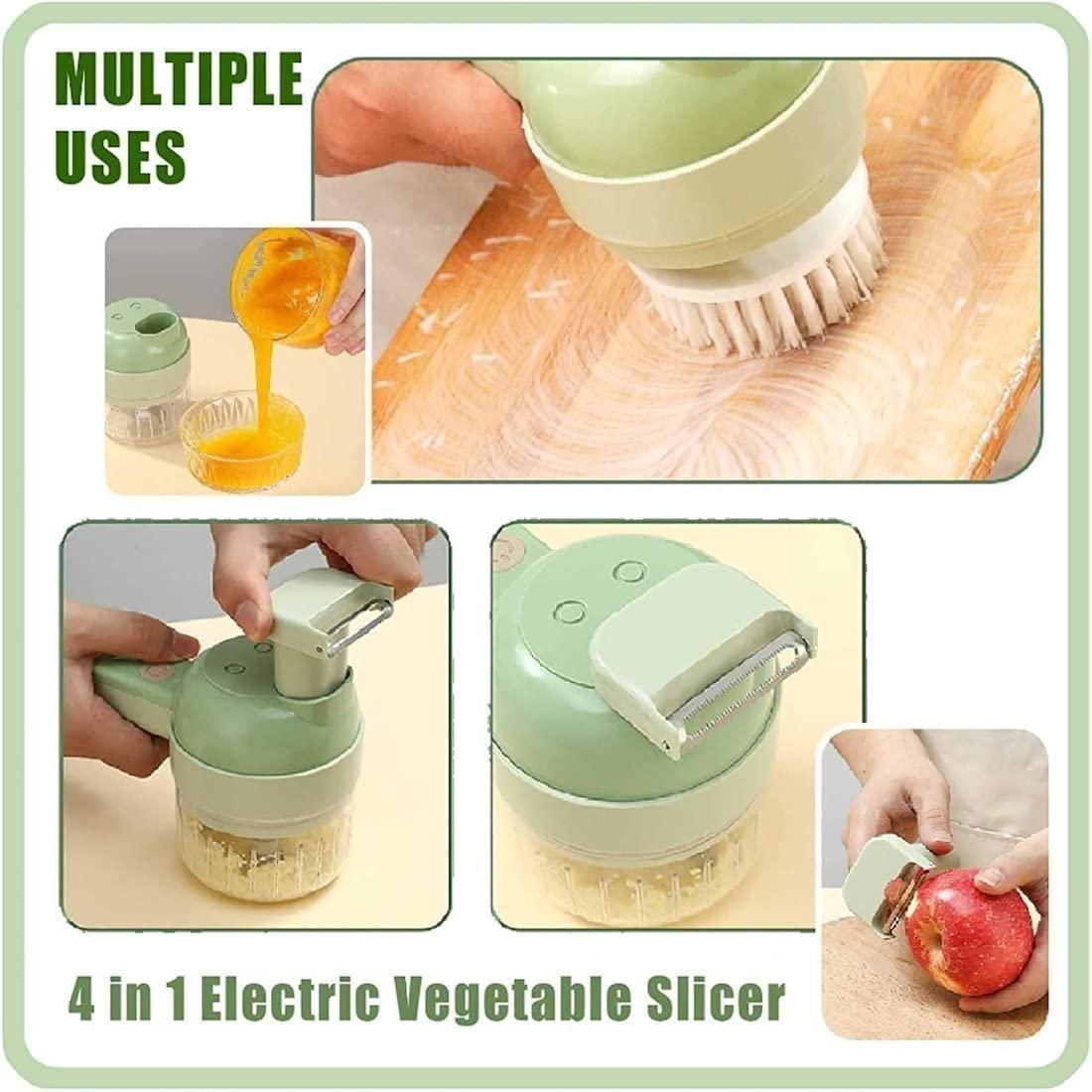 4 in 1 Portable Electric Vegetable Cutter Set | Peeler, Slicer & Mini Food Processor