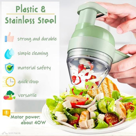 4 in 1 Portable Electric Vegetable Cutter Set | Peeler, Slicer & Mini Food Processor